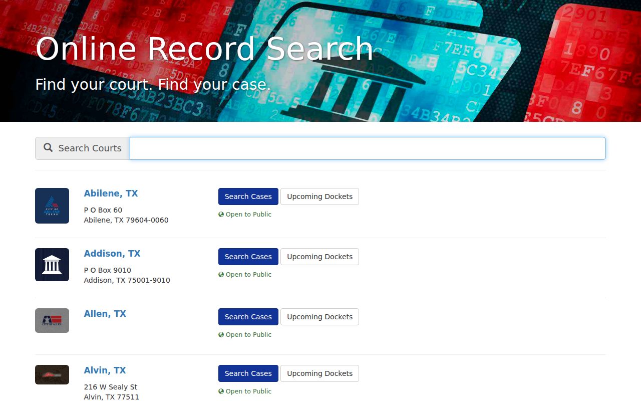Pearland municipal court docket search page