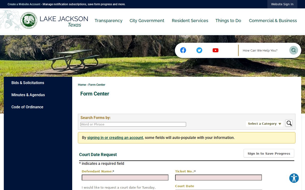 Lake Jackson court date request form