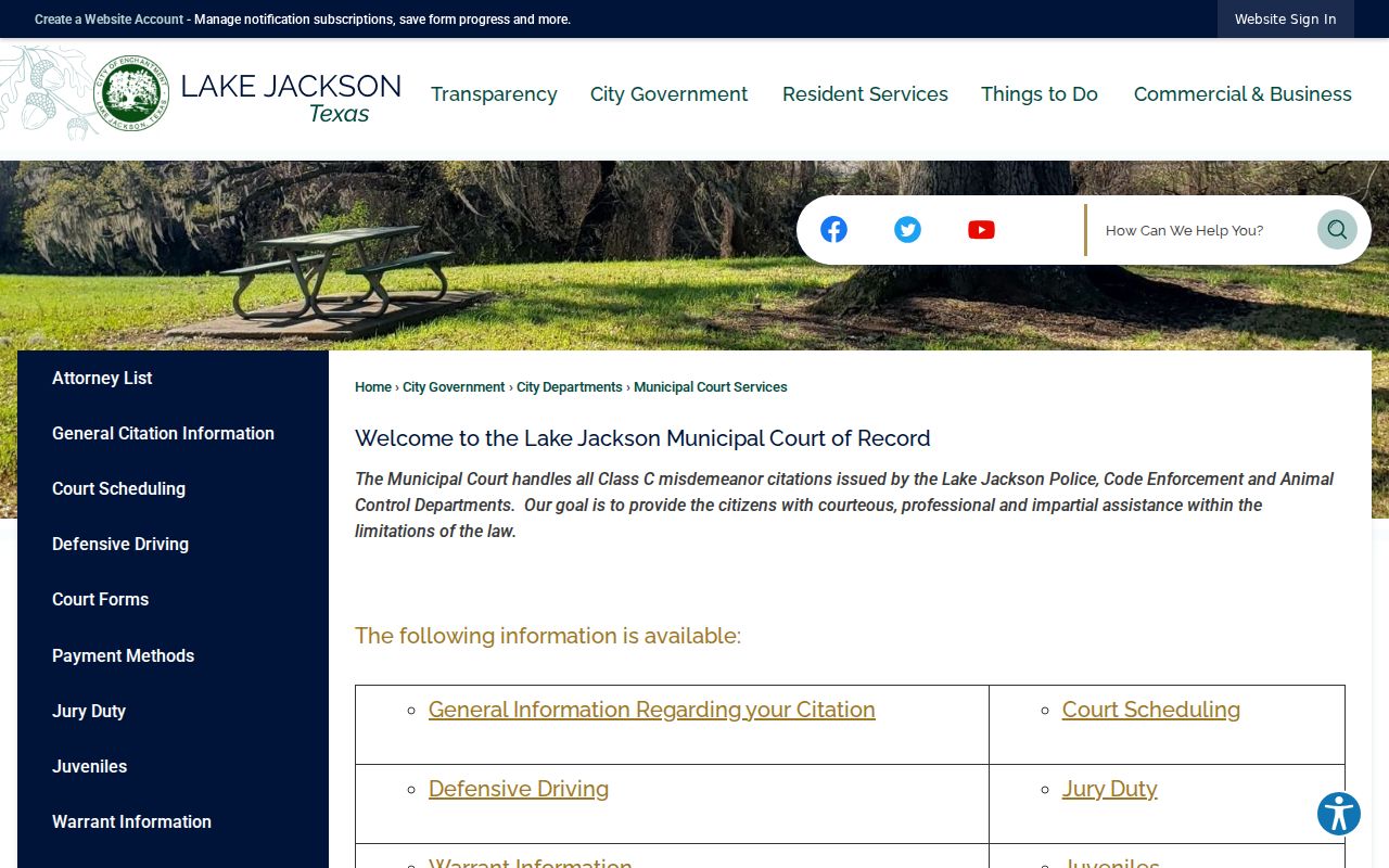 Lake Jackson Municipal Court Services page
