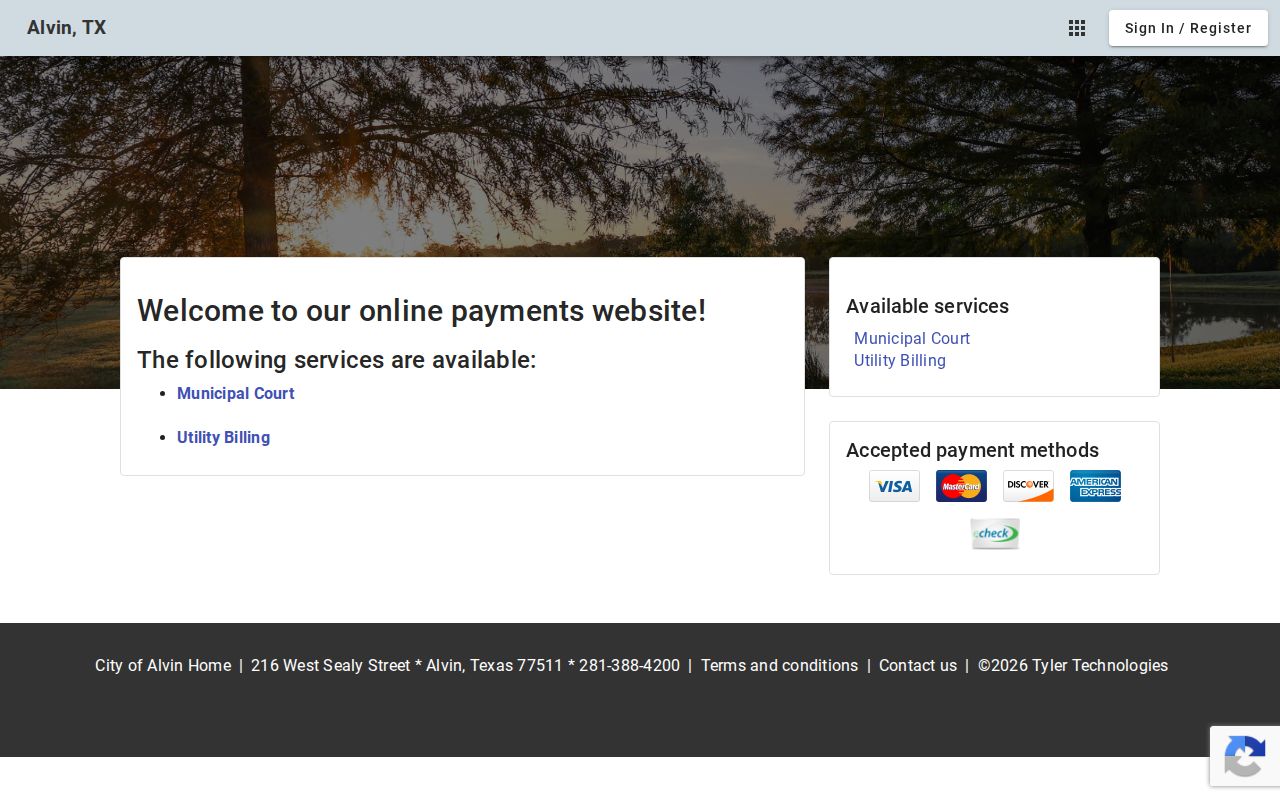 Alvin Municipal Court online service portal